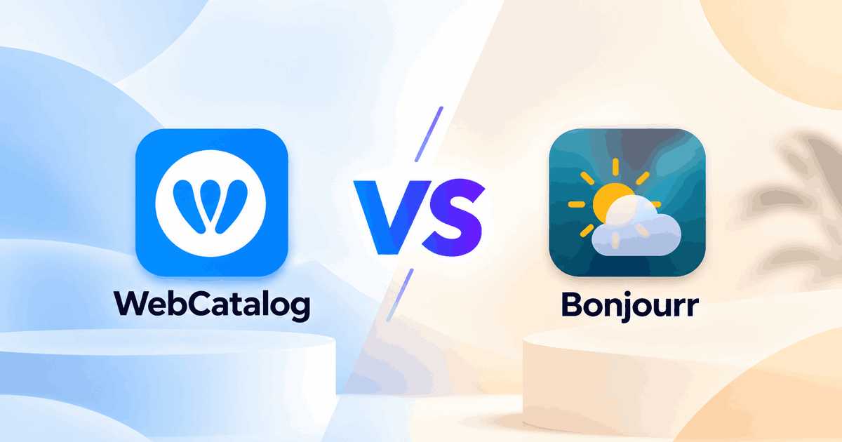 WebCatalog New Tab ile Bonjourr karşılaştırması